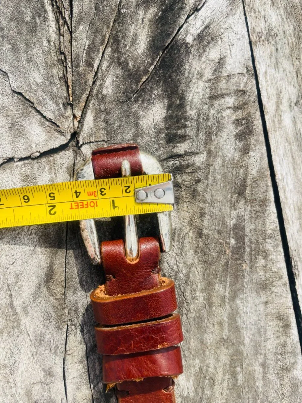 The Limited Genuine Leather Brown Narrow Dented Silver Buckle Belt Made in Italy